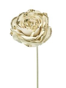 Tige décorative de Noël pailleté orné de bijoux – Crème et or – 19 po