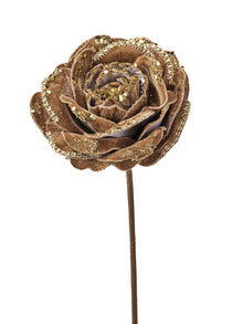 Tige décorative de Noël pailleté orné de bijoux – Taupe et or – 19 po