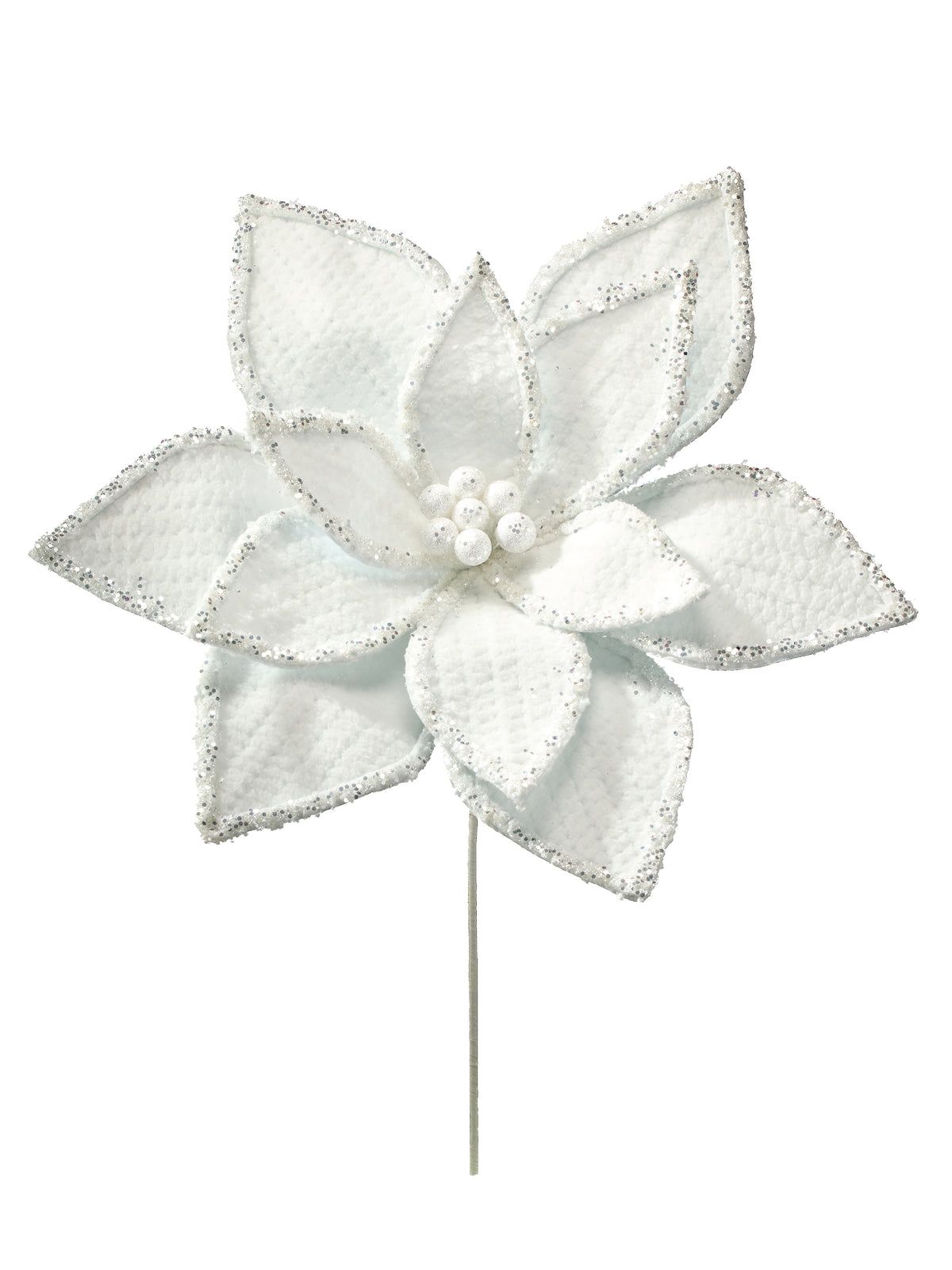 Tige de poinsettia artificiel Glacier Ridge givré – Blanc givré – 28 po