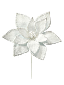 Tige de poinsettia artificiel Glacier Ridge givré – Blanc givré – 28 po