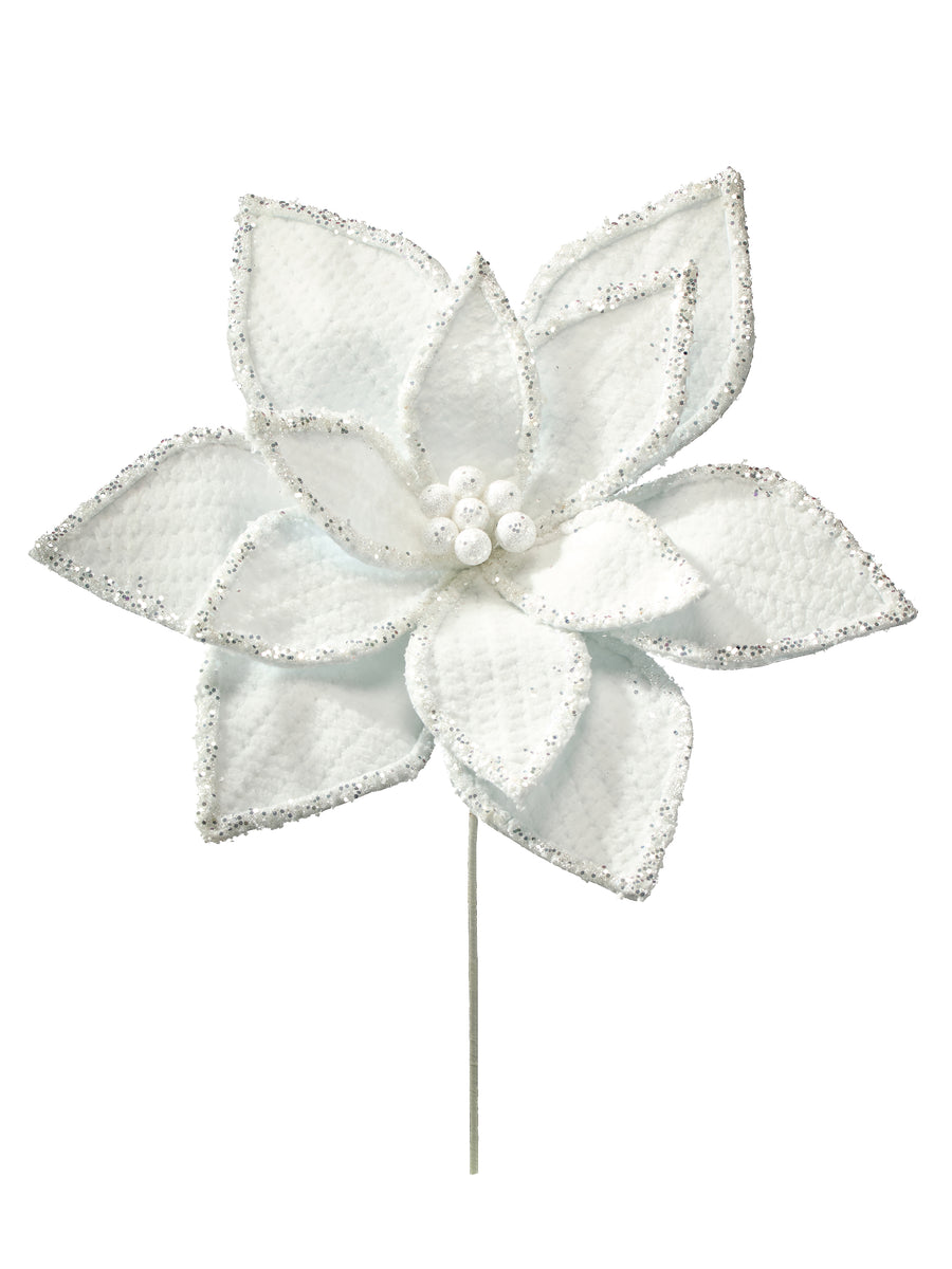 Tige de poinsettia artificiel Glacier Ridge givré – Blanc givré – 28 po