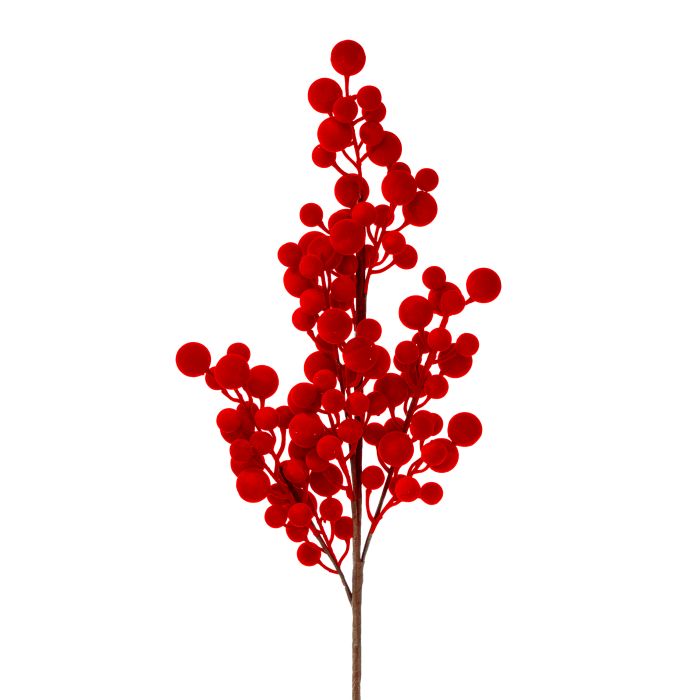 Tige décorative de Noël floqué à baies – Rouge – 37 po
