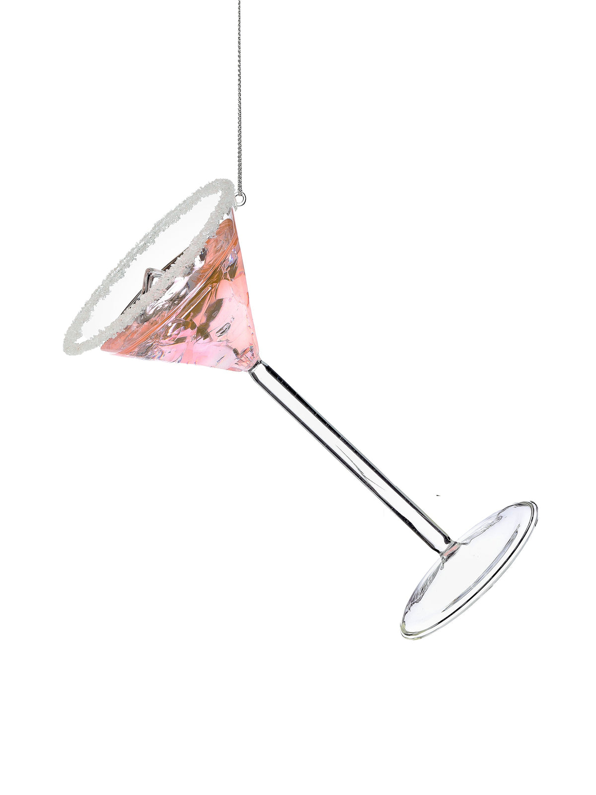 Ornement verre à martini rose avec bordure givrée – Rose vif – 7 po