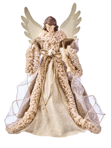 Ange décoratif de Noël Winter Warmth – Brun, blanc et crème – 16 po