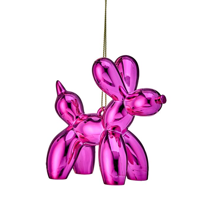 Ornement de Noël en forme de chien ballon rose – Rose vif – 4 po