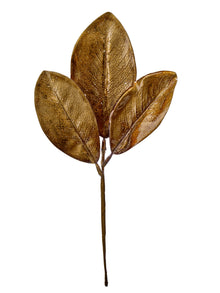 Tige décorative de Noël doré à magnolias – Chocolat – 15 po