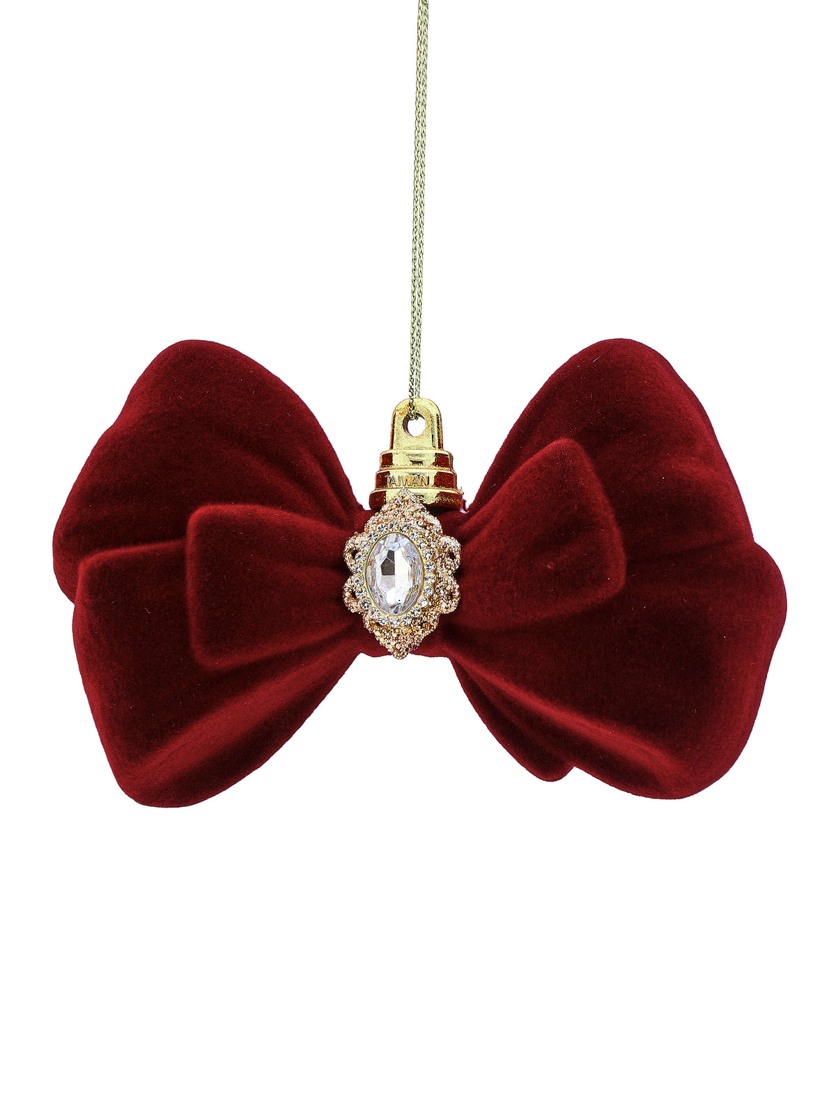 Nœud papillon décoratif de Noël floqué orné de bijoux – Bourgogne – 5 po