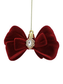 Nœud papillon décoratif de Noël floqué orné de bijoux – Bourgogne – 5 po