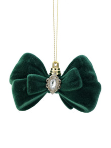 Nœud papillon décoratif de Noël floqué orné de bijoux – Vert – 5 po