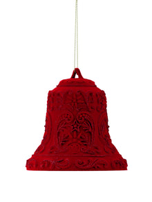 Ornement cloche de Noël floqué pailleté – Rouge – 5 po