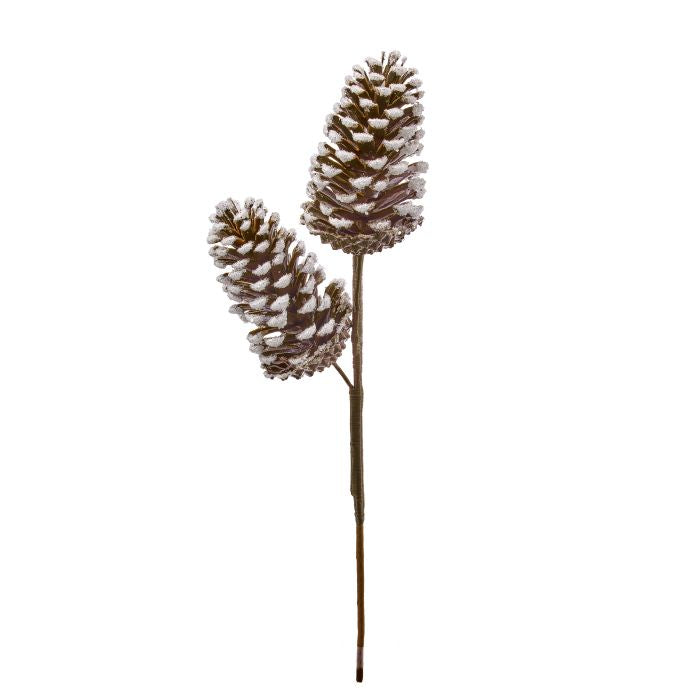 Tige décorative avec pommes de pin au fini givré – Bois naturel – 18 po
