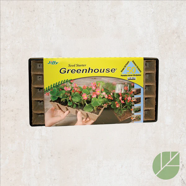 Mini greenhouse with 50-cell peat pots 