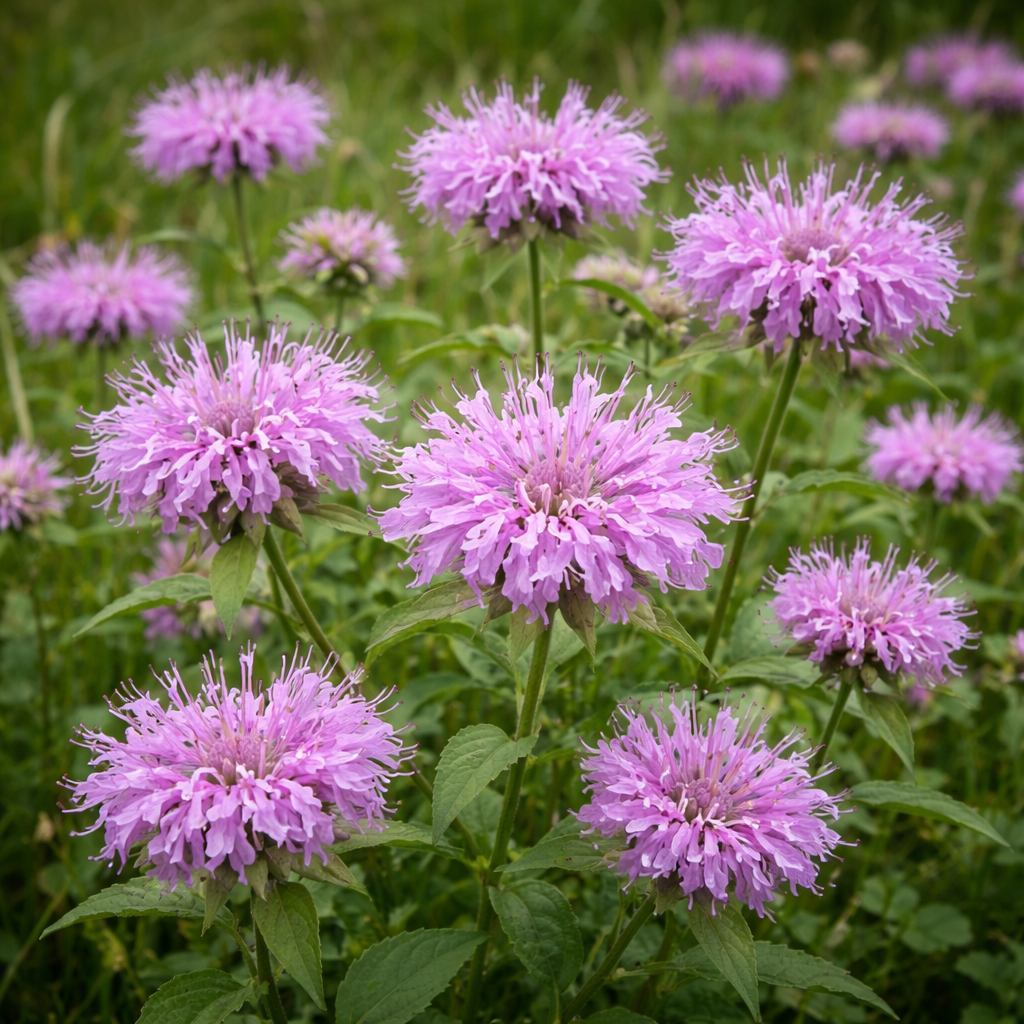 Monarde fistuleuse en fleurs, plante indigène aux fleurs mauves.