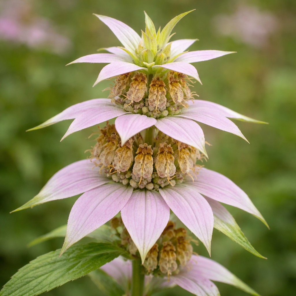 Monarde ponctuée en fleurs, plante indigène favorable aux pollinisateurs.