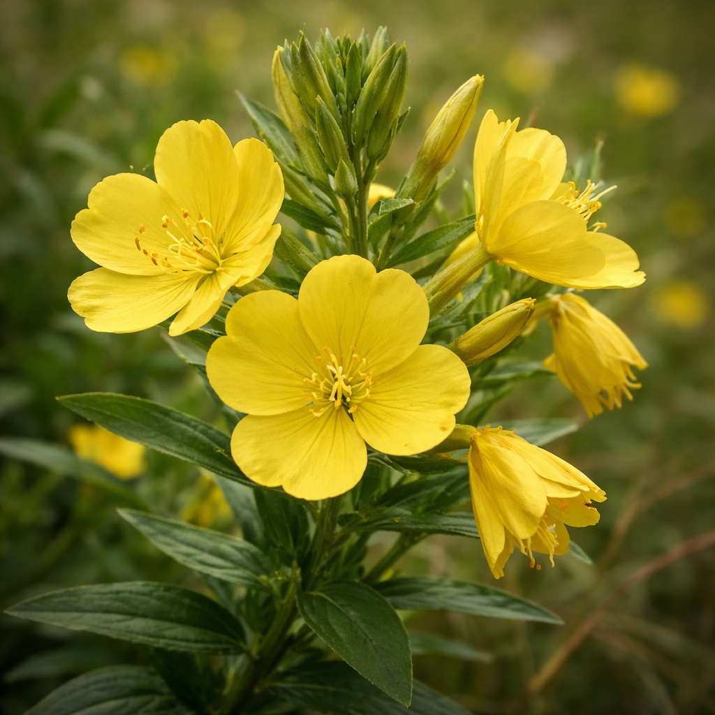 Onagre bisannuelle en floraison, plante aux grandes fleurs jaunes.
