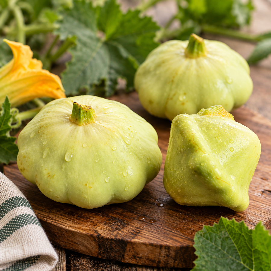 Pâtisson ‘Benning’s Green Tint’ bio (<em>Cucurbita pepo</em>)