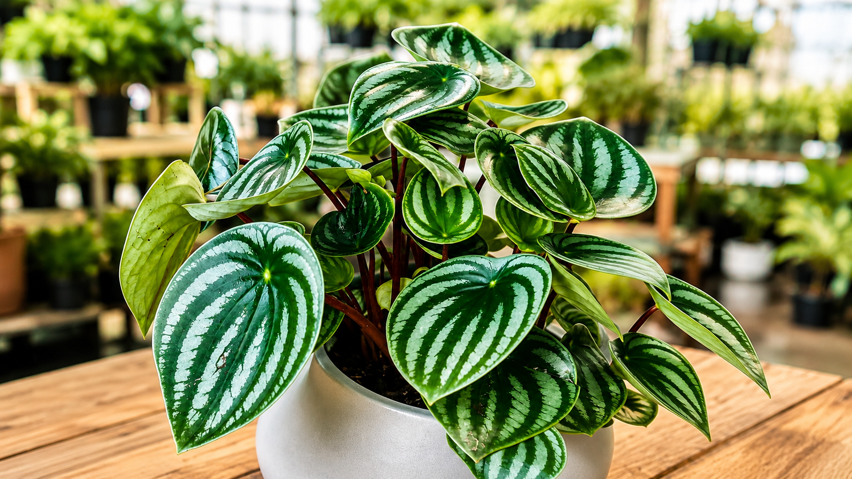 Peperomia Watermelon on sale with distinctive silver-striped foliage