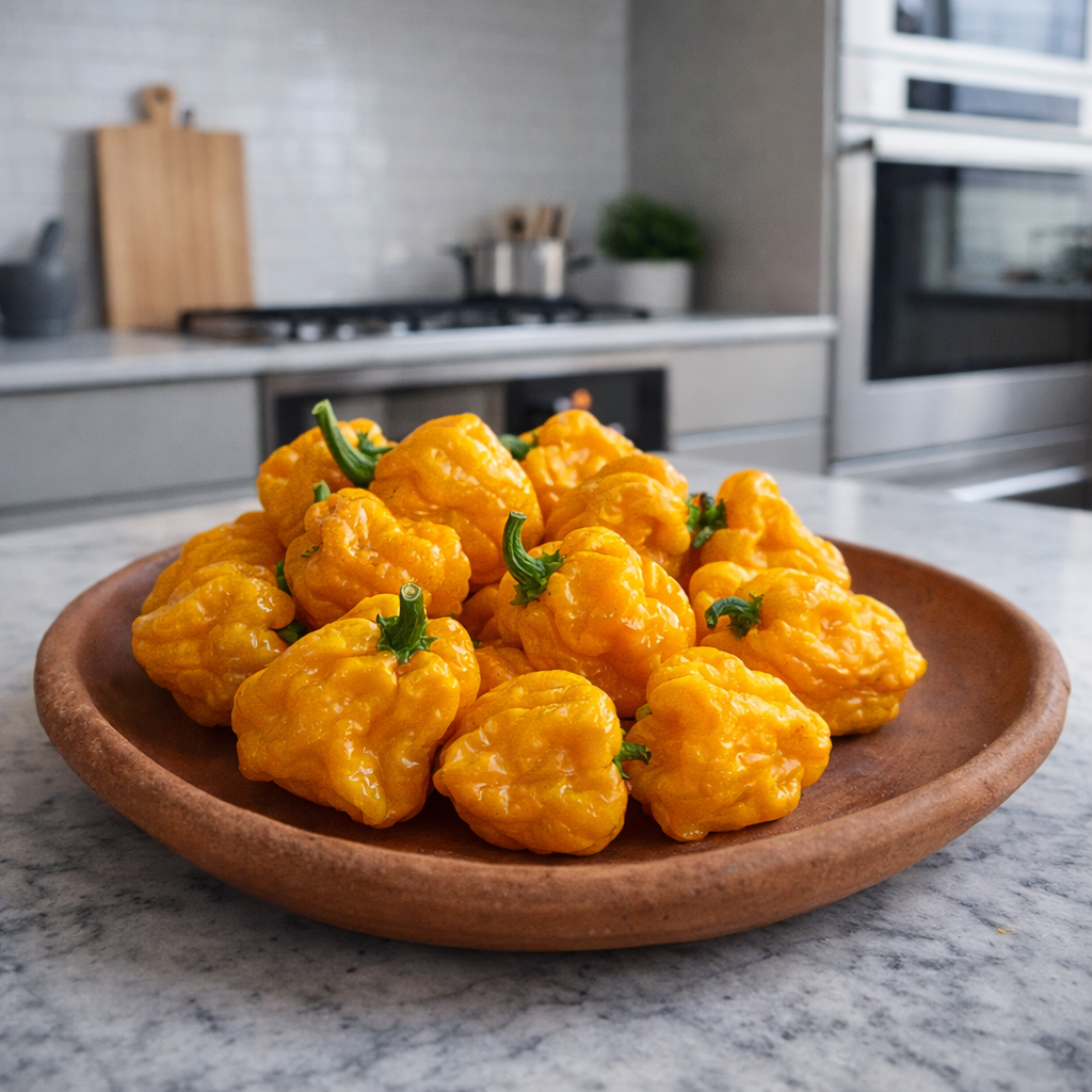 Jamaican Mushroom hot pepper (<em>Capsicum chinense</em> ‘Jamaican Mushroom Yellow’)