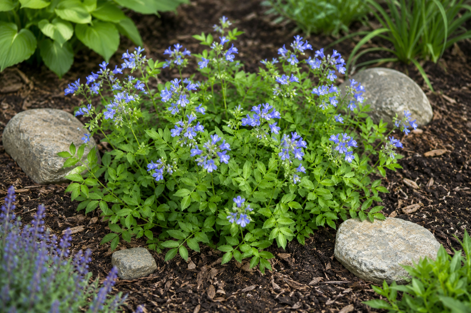 Polémoine rampante en floraison dans un jardin naturel.