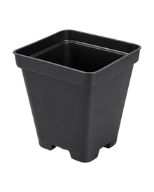 Pot de culture en plastique carré noir avec drainage — photo sur fond blanc