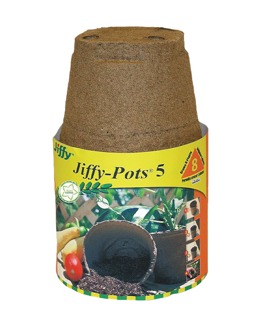 Pots ronds biodégradables 5″ - 8 unités Jiffy — photo sur fond blanc