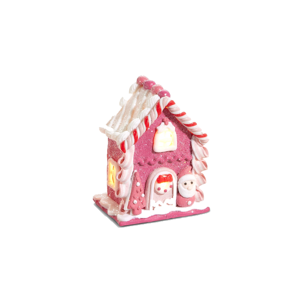 Ornement maison pain d’épices lumineuse – Père Noël · Rose / Blanc / Rouge