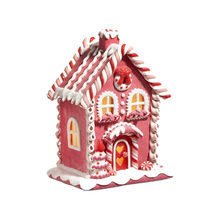 Maison de Noël pain d’épices lumineuse – 9 po — Porte à cœurs — vue individuelle sur fond blanc