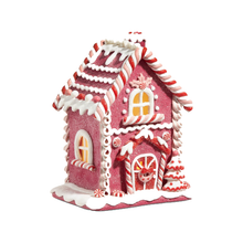 Maison de Noël pain d’épices lumineuse – 9 po — Porte ronde — vue individuelle sur fond blanc
