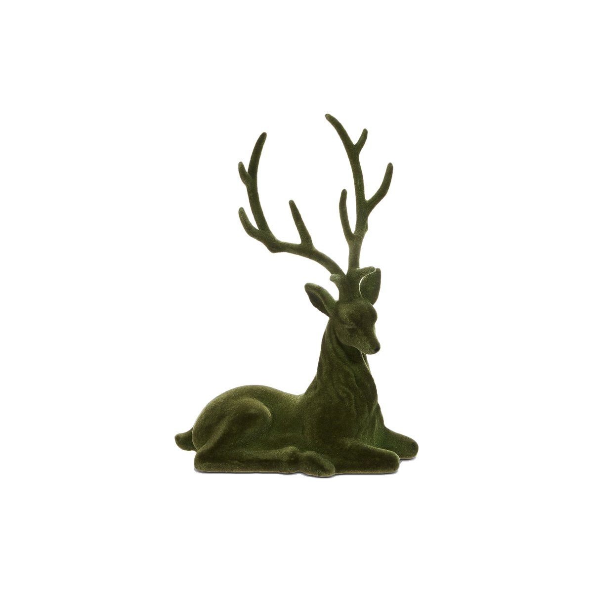 Cerf de Noël floqué – Vert · Couché – 14,5 po