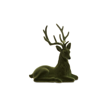 Cerf de Noël floqué – Vert · Couché – 9 po