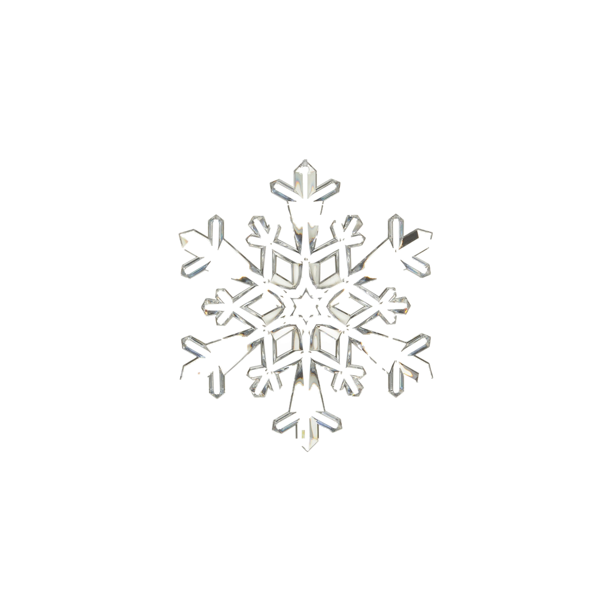 Ornement flocon de neige transparent – 9 po — Branches ramifiées — vue individuelle sur fond blanc
