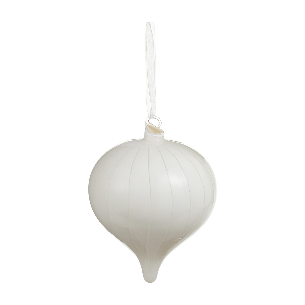 Ornement de Noël blanc à rayures – 6 po — Goutte courte — vue individuelle sur fond blanc