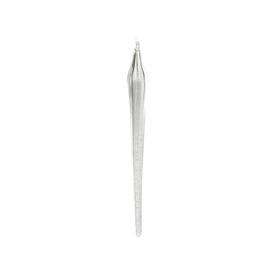 Ornement glaçon pailleté en verre — 8,5 po sur fond blanc