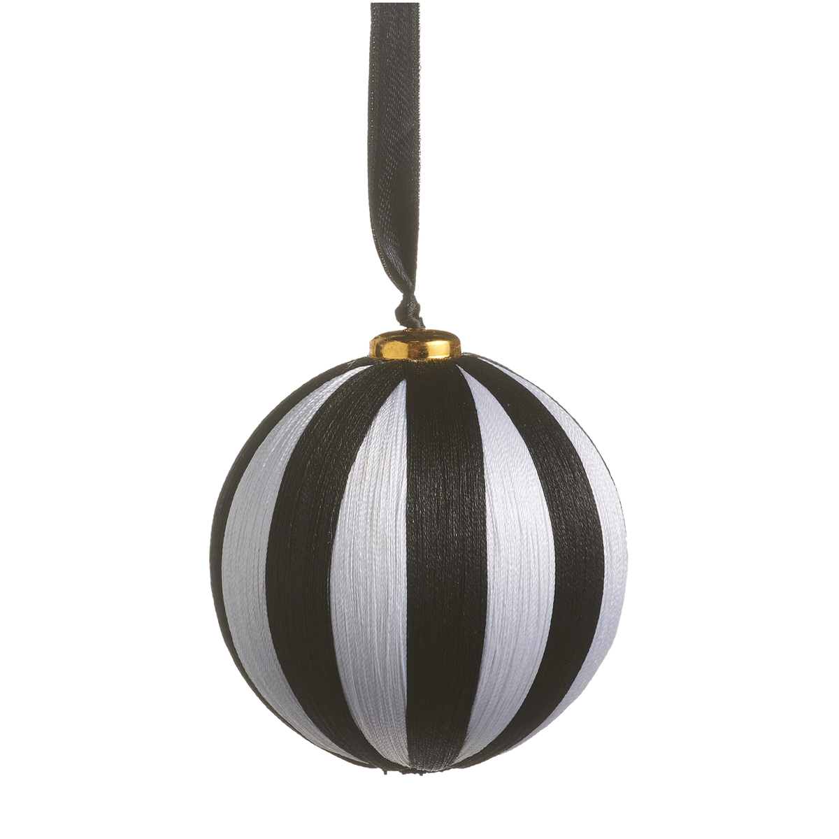 Boule de Noël rayée noire et blanche — 5 po — vue individuelle sur fond blanc