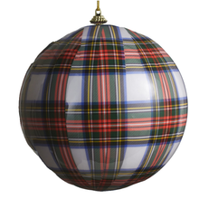 Boule de Noël à carreaux tartan – Blanc – 6 po