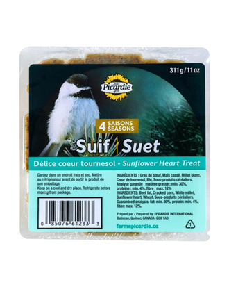 Suif Délice au tournesol pour oiseaux Picardie – 345 g — photo sur fond blanc