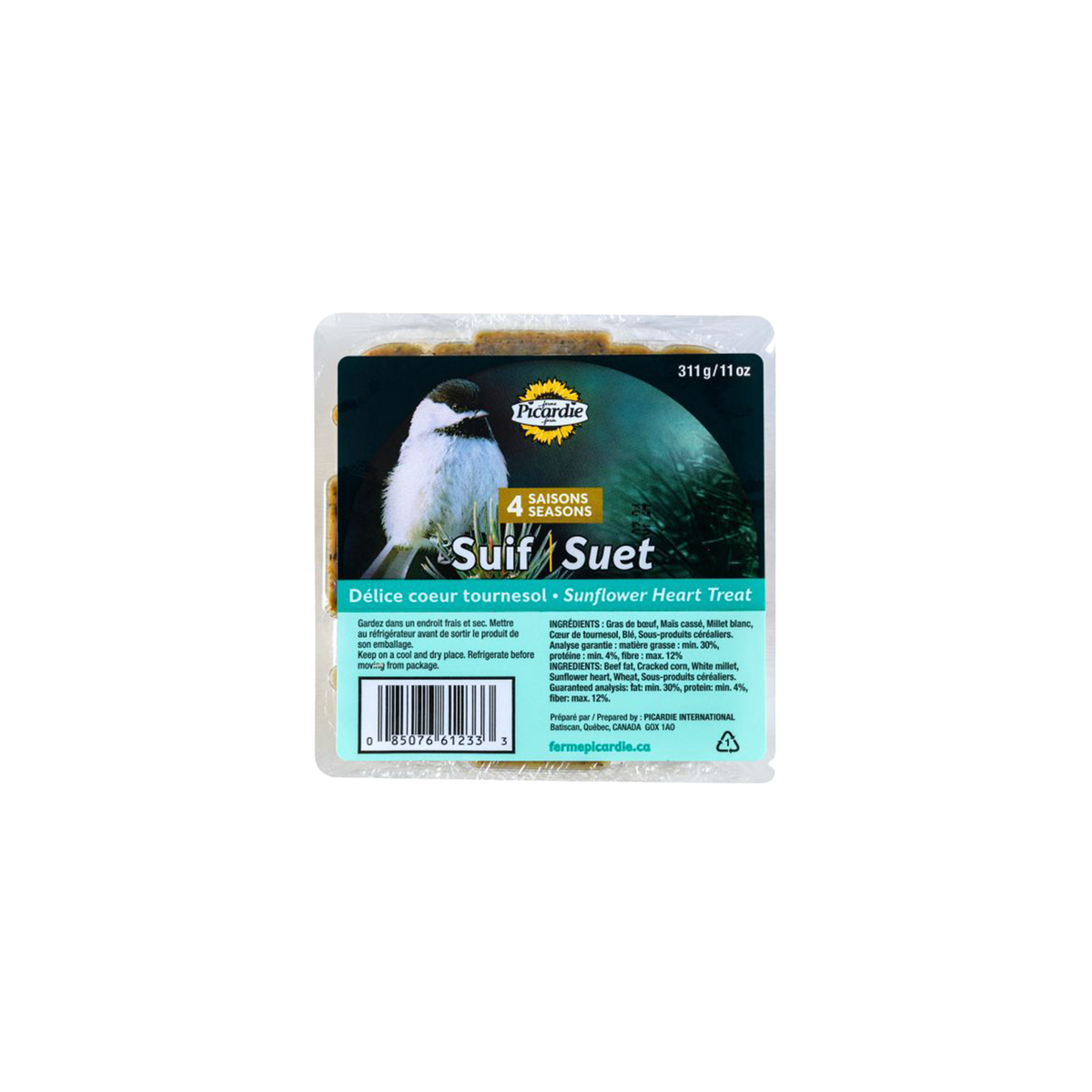 Suif Délice au tournesol pour oiseaux Picardie – 345 g
