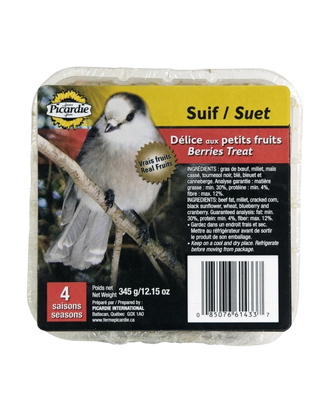 Suif Délice aux petits fruits pour oiseaux Picardie – 345 g — photo sur fond blanc