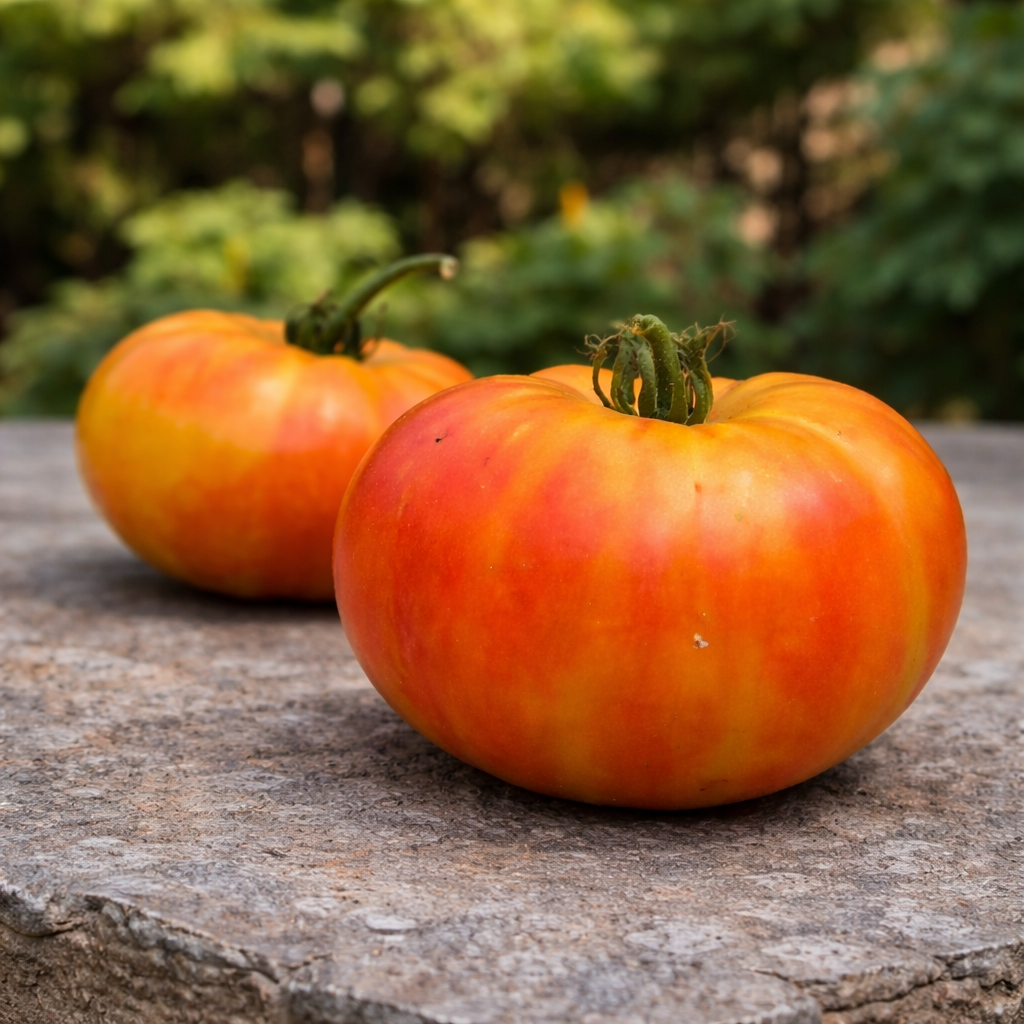 Orange tomato ‘Striped German’ (Solanum lycopersicum)