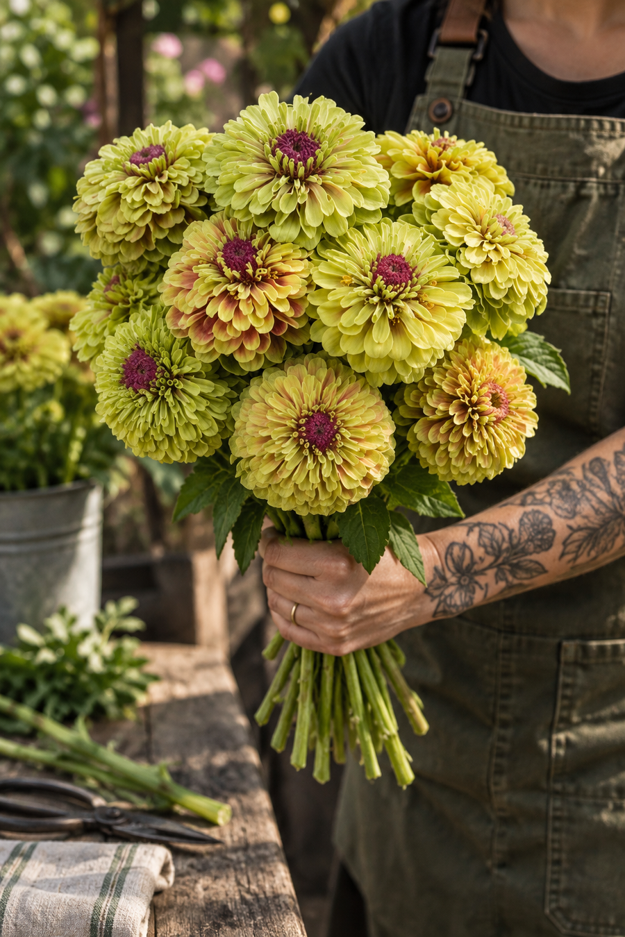 Zinnia 'Queen Lime Blush' bio