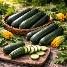 Illustration associée à Courgette hybride Diamante Nero F1, dans la gamme Weston. Diamante Nero F1 est une courgette hybride; les fruits se récoltent jeunes et régulièrement pour préserver leur texture tendre. Le visuel permet de repérer la référence et l’aspect présenté pour cette sélection. Les dimensions et les couleurs observées au jardin dépendent du stade de croissance et des conditions de culture.