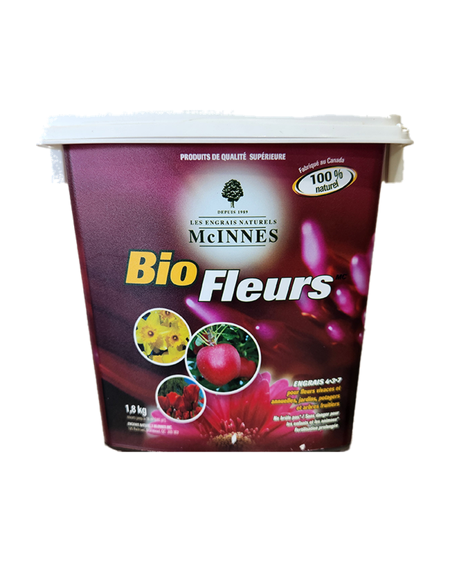 Emballage du produit « Engrais Bio fleurs McInnes 4-3-7 », format 1.8Kg