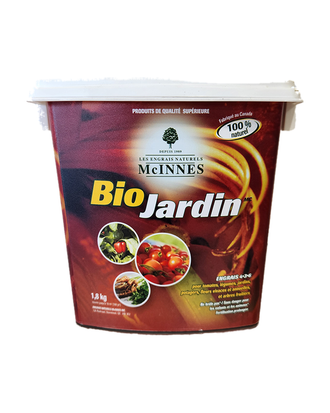 Présentation du produit « Engrais Bio jardin McInnes 4-3-6 » et de ses formats offerts
