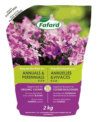 Engrais Naturel pour Annuelles et Vivaces – Fafard 6-3-6 — photo sur fond blanc
