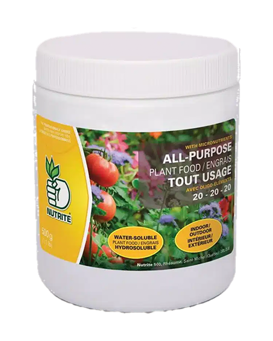 Engrais soluble tout usage 20-20-20 Nutrite — photo sur fond blanc