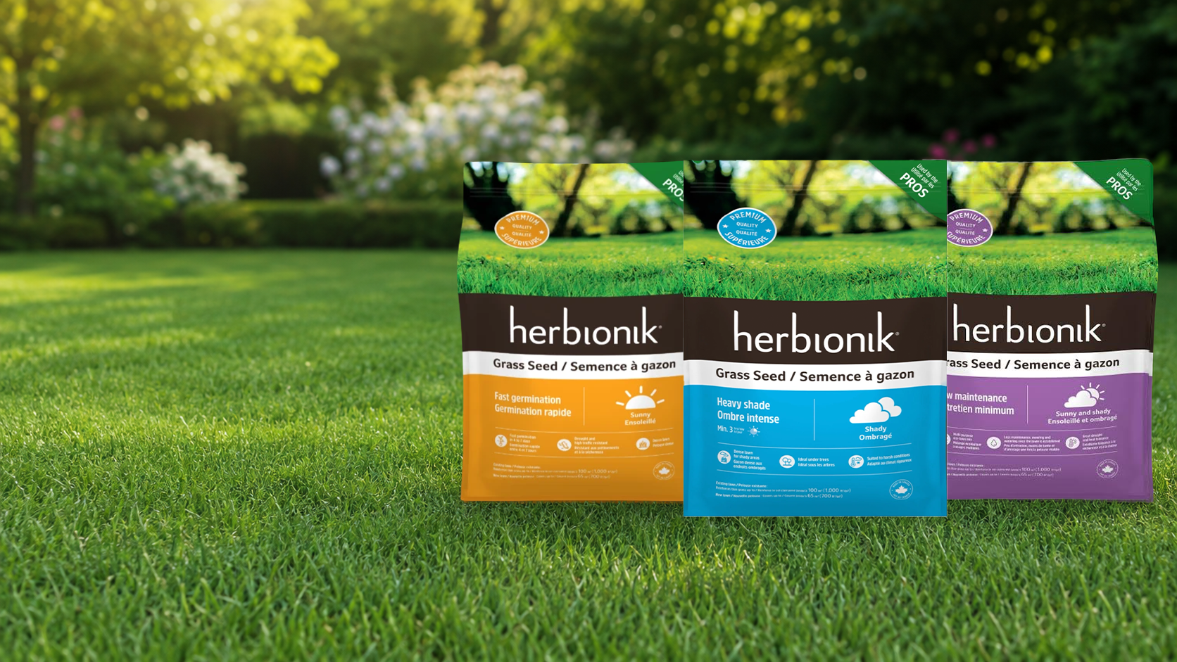 Semences à pelouse Herbionik pour soleil, ombre et mi-ombre en rabais