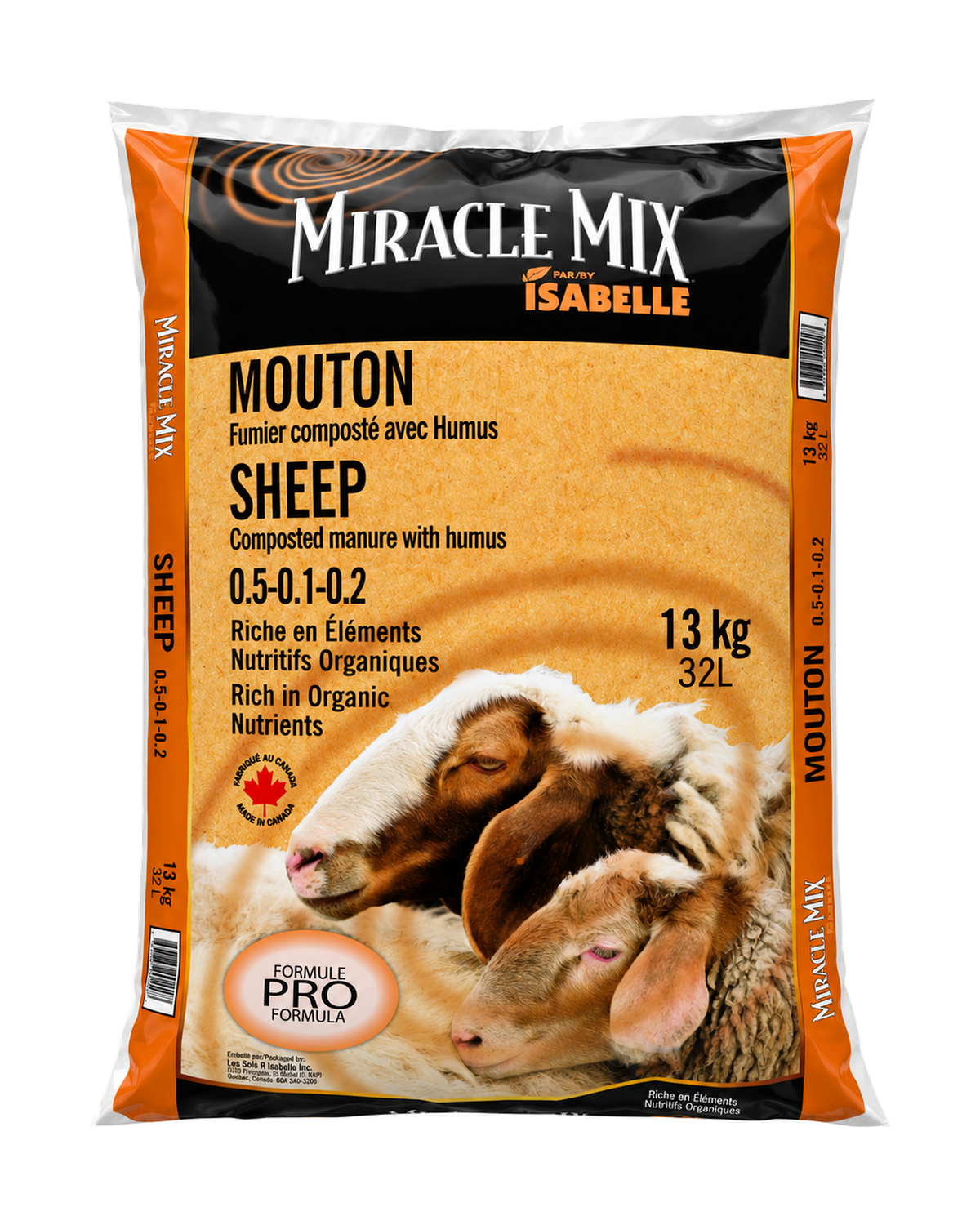 Fumier composté de mouton Miracle Mix – 32 L sur fond blanc pur