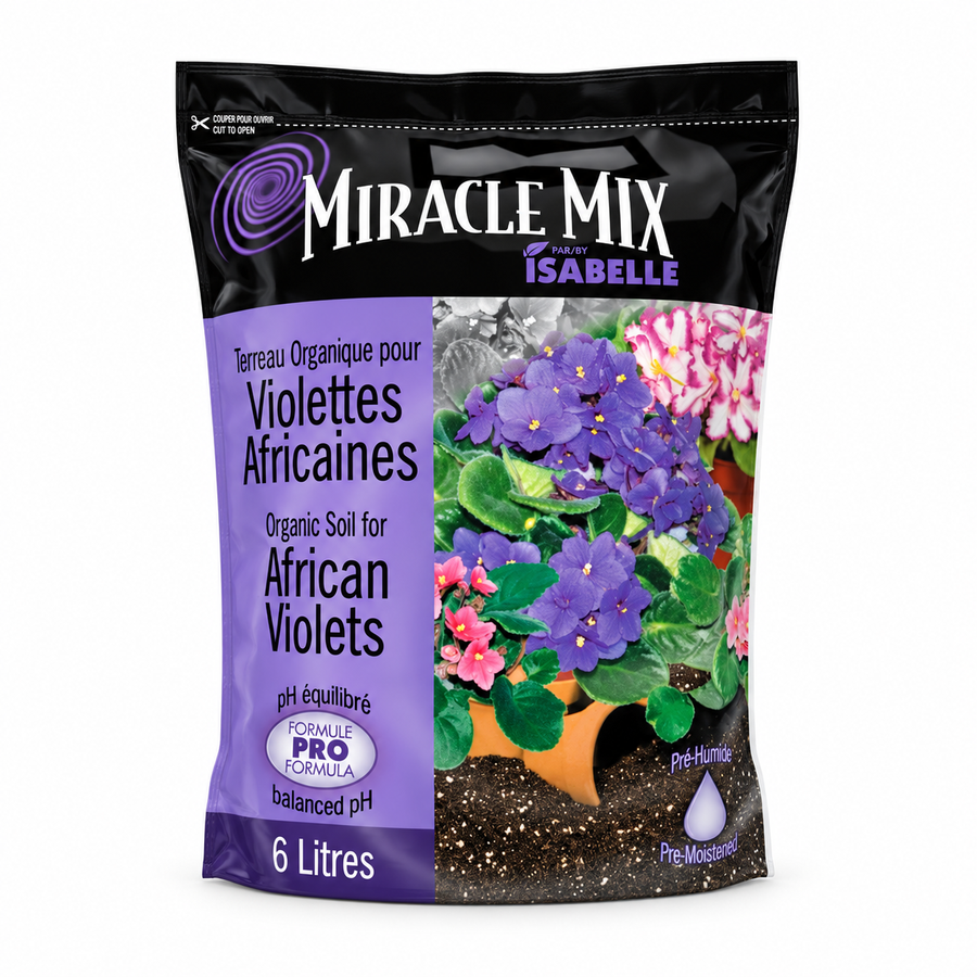 Terreau pour violettes africaines Miracle Mix – 6 L sur fond blanc pur