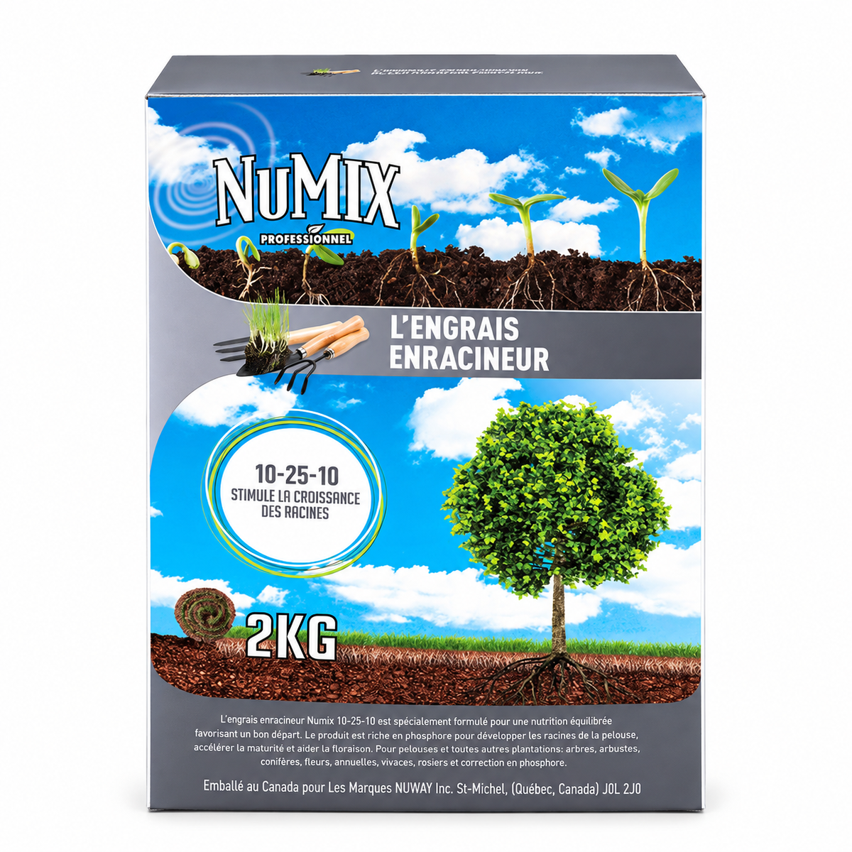 Engrais enracineur NuMix 10-25-10 – 2 kg sur fond blanc pur