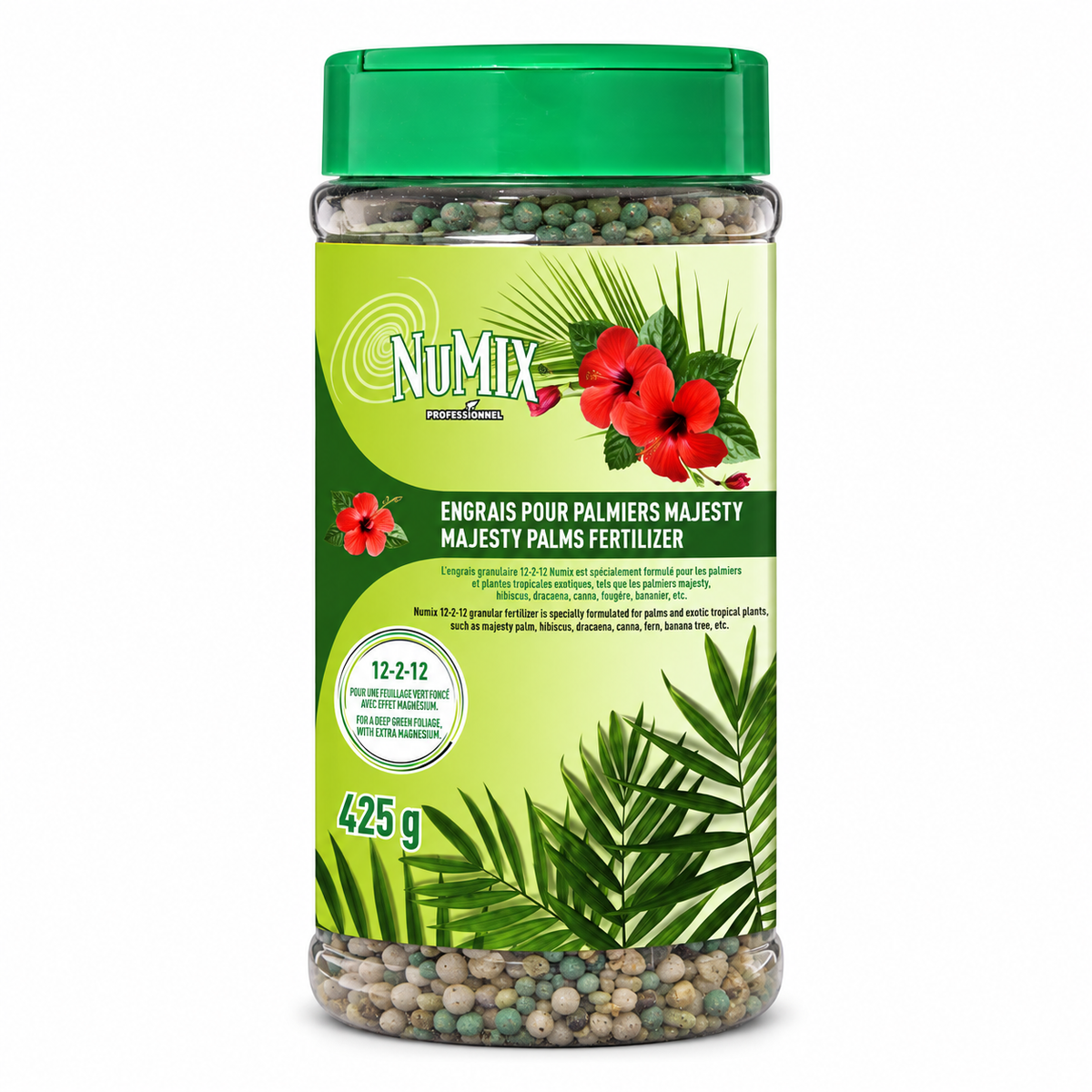 Engrais pour palmiers Majesty NuMix 12-2-12 – 425 g sur fond blanc pur